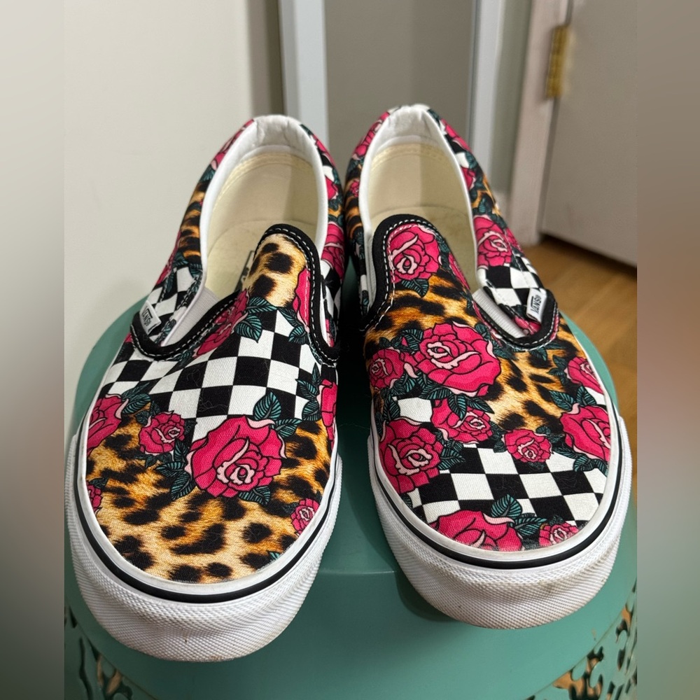 Vans Women’s Roses/Leopard/Checkered Slip-On Sneakers